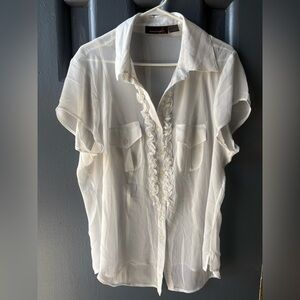 Ashley stewart  Cream Ruffled Blouse